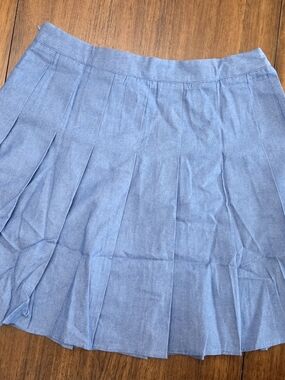 Lilou Classic Pleated Denim-Look Skirt in Blue-Size Medium